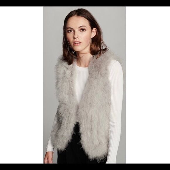 Club Monaco Cream Fur Feather Vest Sz S - Picture 6 of 14